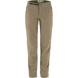 Front view of Fjallraven women's high coast trail trousers in suede brown colour