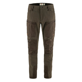 Front view of men's dark olive fjallraven keb agile trousers