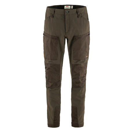 Front view of men's dark olive fjallraven keb agile trousers