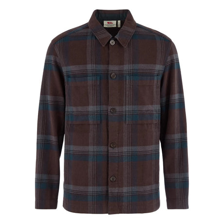 Front view of Fjallraven Singi Flannel overshirt men's in black oak colour