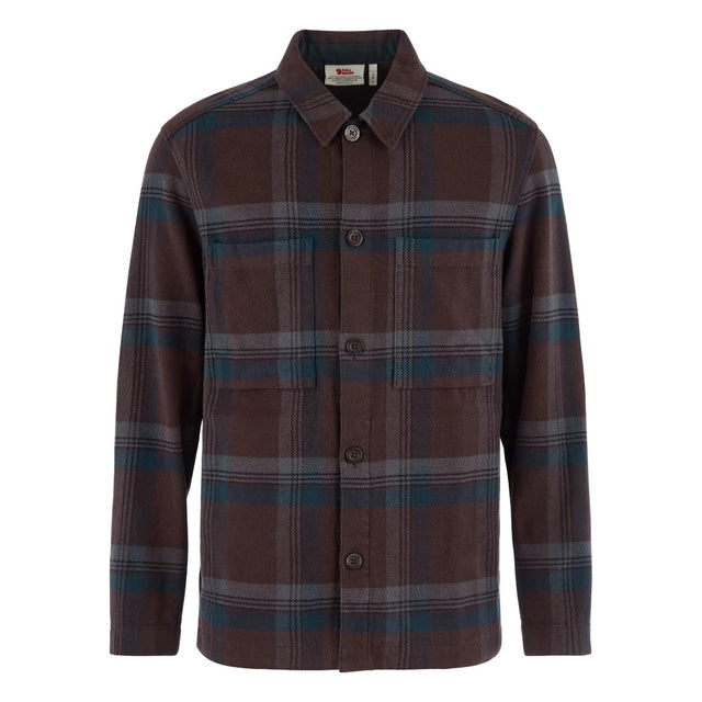 Front view of Fjallraven Singi Flannel overshirt men's in black oak colour