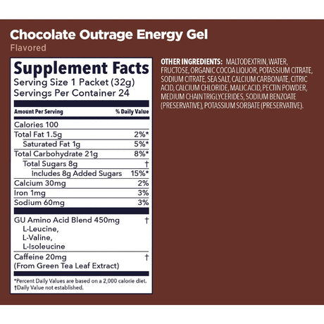 GU energy gel chocolate outrage flavour nutrition information