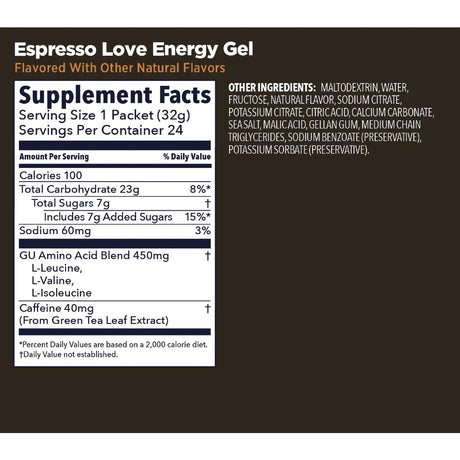 Espresso love GU energy gel nutrition information