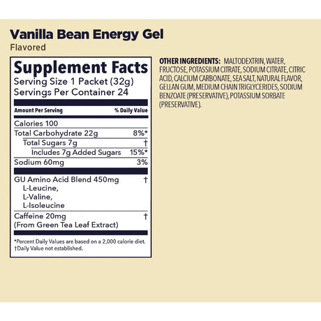 Vanilla bean GU energy gel nutrition information