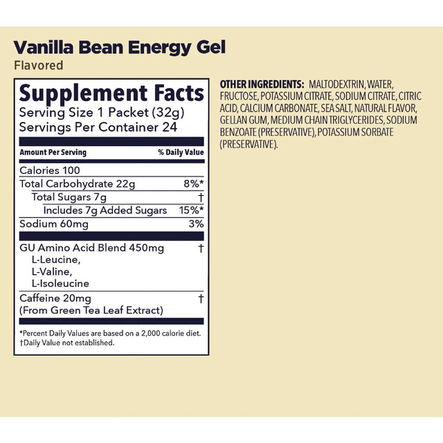Vanilla bean GU energy gel nutrition information