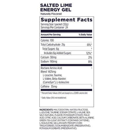 GU Roctane gel Salted Lime flavour nutrition information