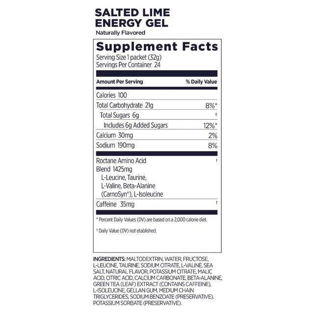 GU Roctane gel Salted Lime flavour nutrition information