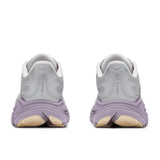 Back view of women's Hoka Clifton 11 running shoe in stardust mellow/lilac colour