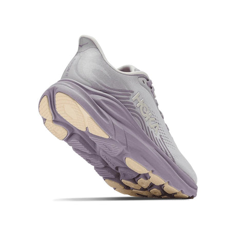 Sole view of women's Hoka Clifton 11 running shoe in stardust mellow/lilac colour