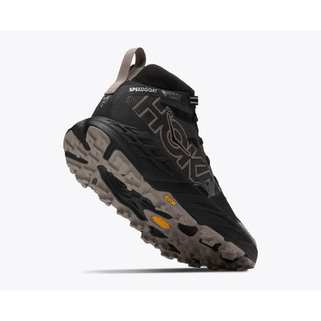 Sole view of Hoka Speedgoat 7 Hike GTX men's boot in black pebble grey colour