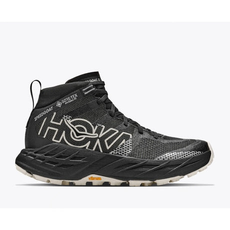 Side view of Hoka Speedgoat 7 Hike GTX women's boot in black alabaster colour