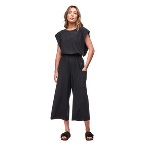 Front view on-model of Indyeva Byza Jumpsuit in black colour