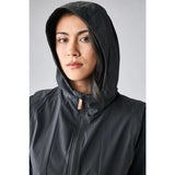 On-model hood detail view of Indyeva Women's Linoa Tunic in Black colour