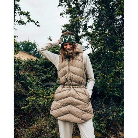 Lifestyle on-model view of Indyeva Selimut II Insulated Tunic Women's in silt colour