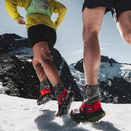 Lifestyle photo of the Kahtoola LEVAgaiter GTX Mid in Cardinal colour
