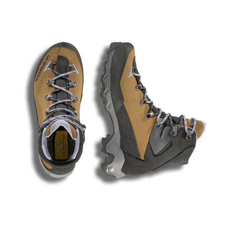 Top and side view of La Sportiva Aequilibrium Trek GTX for Women in Coffee/Stone-Blue colour