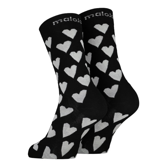 Maloja's ResinaM. socks in deep black colour with white hearts