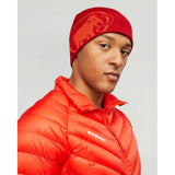 Front on-model view of Mammut Tweak Beanie in Dark Mammut red colour