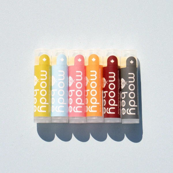 Label view of moody bee candy shoppe lip balm box set