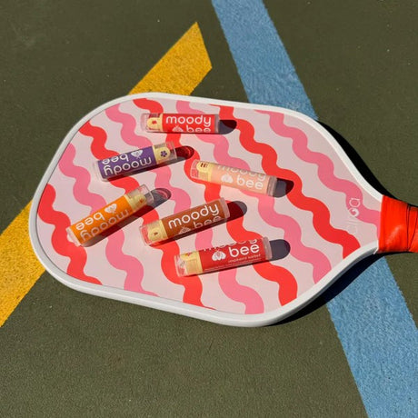 Label view of moody bee summer lip balm box set