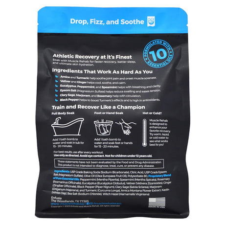 Back view of Muscle Rehab bath bombs package