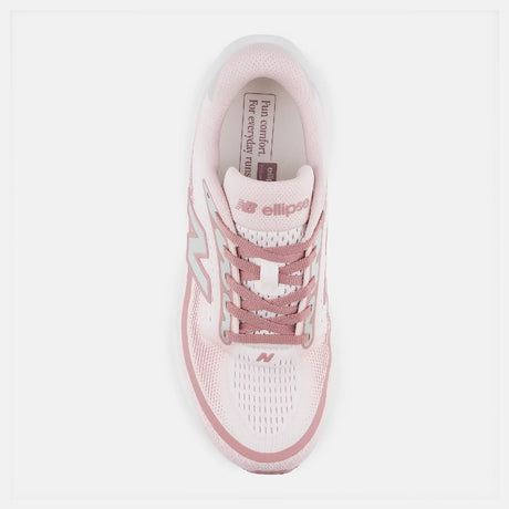 Top view of women's stone pink/rosewood New Balance Ellipse running shoe