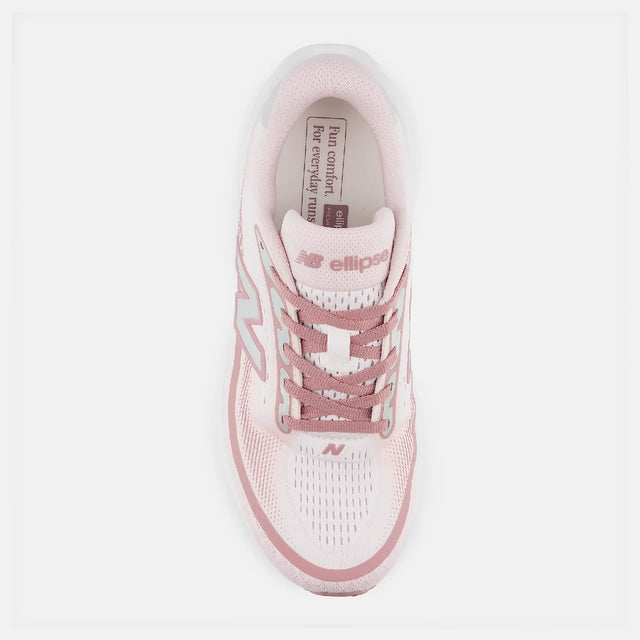 Top view of women's stone pink/rosewood New Balance Ellipse running shoe