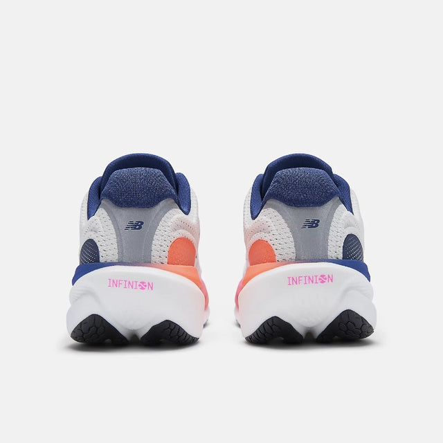 Back view of women's New Balance Fresh Foam X 1080 v15 running shoe in white/purple/pink/orange colour