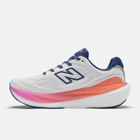 Inner side view of women's New Balance Fresh Foam X 1080 v15 running shoe in white/orange/pink colour