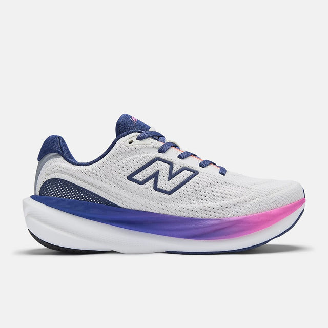 Side view of women's New Balance Fresh Foam X 1080 v15 running shoe in white/purple/pink colour