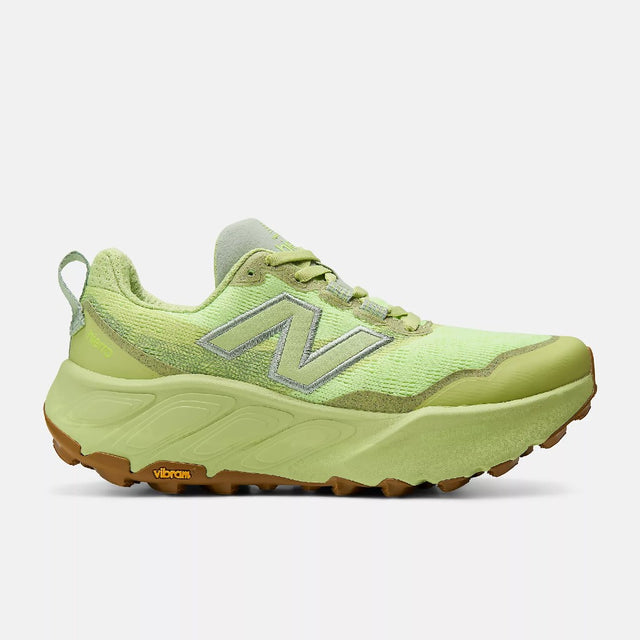 Side view of women's New Balance hierro v9 trail running shoe in green/green colour