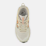 Top view of women's  white peach New Balance FuelCell Rebel Trail running shoe