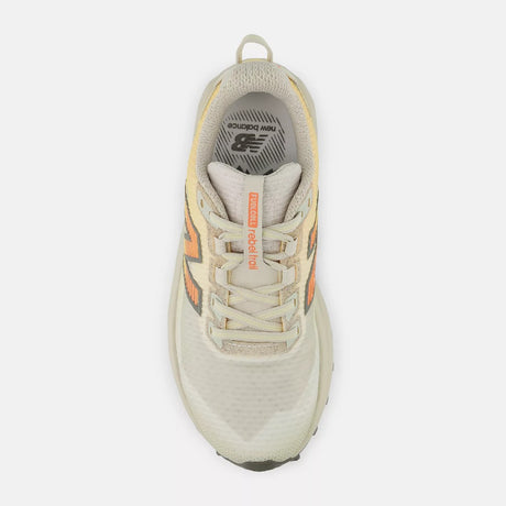 Top view of women's  white peach New Balance FuelCell Rebel Trail running shoe