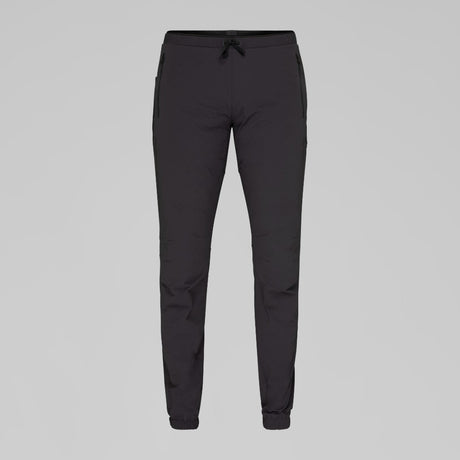 Front view of Norrona Senja Flex1 Trackster pants for men in caviar black colour