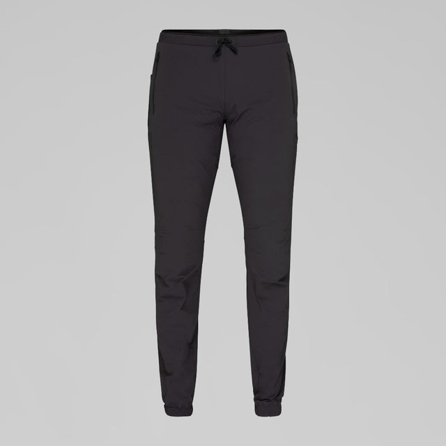 Front view of Norrona Senja Flex1 Trackster pants for men in caviar black colour