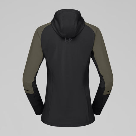Back view of Norrona Senja Warm1 Hood women's in olive night colour