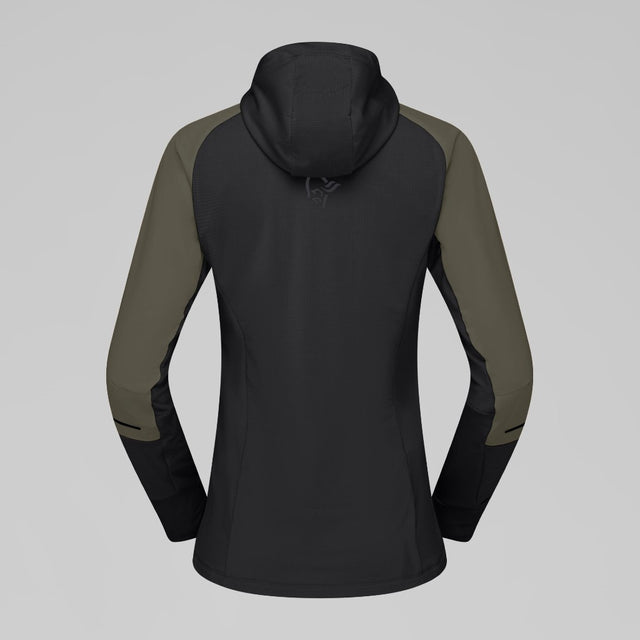 Back view of Norrona Senja Warm1 Hood women's in olive night colour
