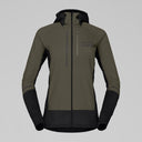 Front view of Norrona Senja Warm1 Hood women's in olive night colour