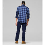 Back view of Norrona femund flannel shirt men' in navy blazer colour