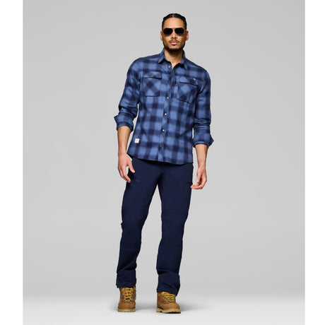 Front on-model view of Norrona femund flannel shirt men' in navy blazer colour