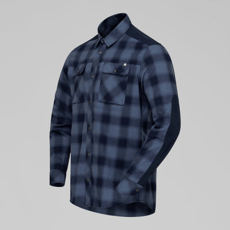 Side view of Norrona femund flannel shirt men' in navy blazer colour