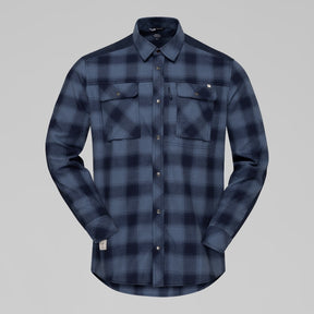 Front view of Norrona femund flannel shirt men' in navy blazer colour