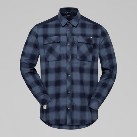Front view of Norrona femund flannel shirt men' in navy blazer colour