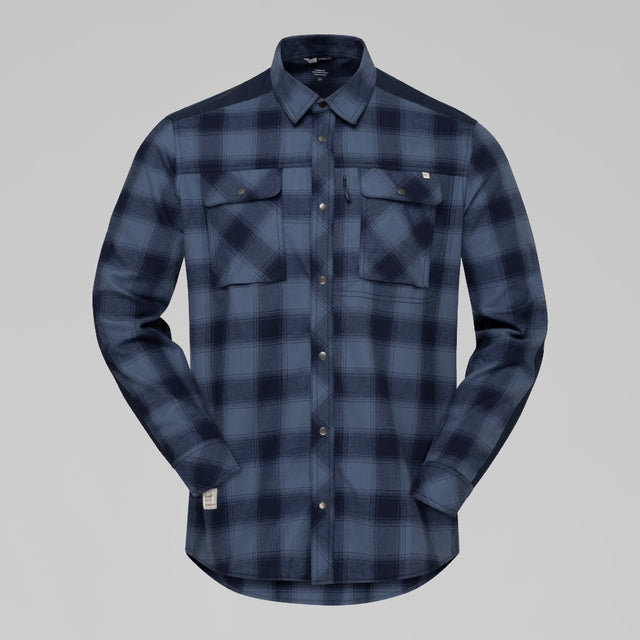 Front view of Norrona femund flannel shirt men' in navy blazer colour