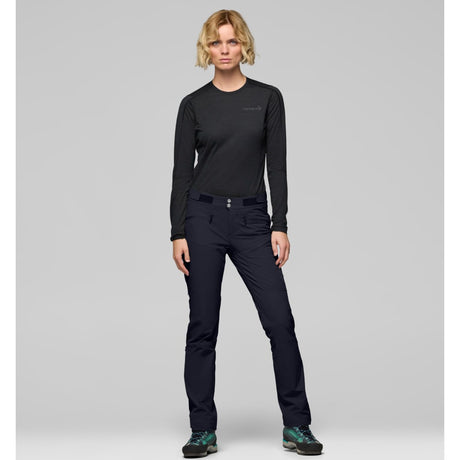 Front on-model view of Norrona femund Flex1 lightweight pants women's in caviar black colour