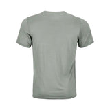 Back view of Ortovox men's 120 cool tec mtn stripe t-shirt in green sage colour
