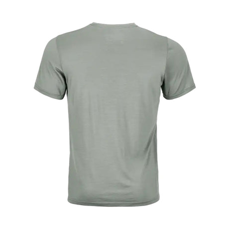 Back view of Ortovox men's 120 cool tec mtn stripe t-shirt in green sage colour