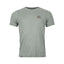 Front view of Ortovox men's 120 cool tec mtn stripe t-shirt in green sage colour