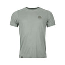 Front view of Ortovox men's 120 cool tec mtn stripe t-shirt in green sage colour