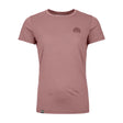 Front view of Ortovox women's 120 cool tec mtn stripe t-shirt in dusk rose colour